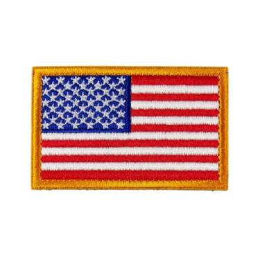 Imagem de Emblema da bandeira americana bordado, moral, militar, bandeira dos EUA, adesivos de gancho e laço para chapéus, mochilas, coletes, jaquetas, uniformes militares (borda dourada)