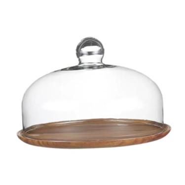 Imagem de Ioensy Suporte de bolo de madeira com cúpula para bolo, bandeja de exibição de frutas, prato de servir, prato redondo para bolo, cozinha, festa festiva, Tampa de 26 Cm
