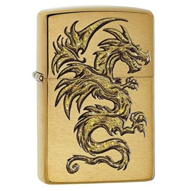 Imagem de Zippo Isqueiro de bolso de latão escovado Dragon Design