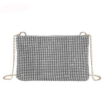 Imagem de Bolsas de mão femininas com strass de cristal, moda brilhante para festa à noite com corrente clutch bolsas de ombro pequenas (prata), Prata