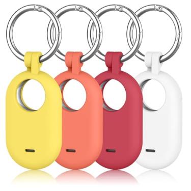 Imagem de Pacote com 4 capas compatíveis com Samsung Galaxy SmartTag 2, capa protetora de silicone para Galaxy Smart Tag 2 com chaveiro para animais de estimação, chaves, bagagem e mais (laranja + amarelo +