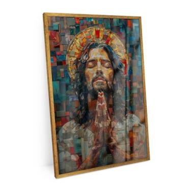 Imagem de Quadro Religioso Jesus Em Ladrilhos Para Altar Sala 60x40 Cm - Bimper 