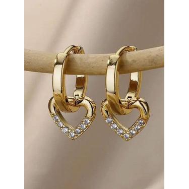 Imagem de Par de brincos coração cravejado feminino - banhado a ouro - ToJoia18k