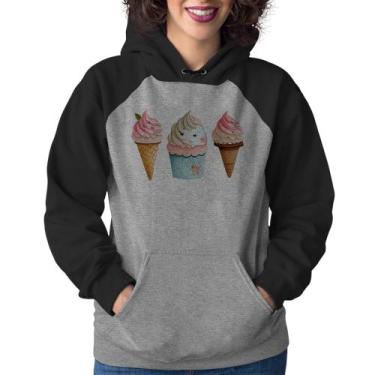 Imagem de Moletom Feminino Unicórnio Sorvete - Foca na Moda, Cinza, Preto, M