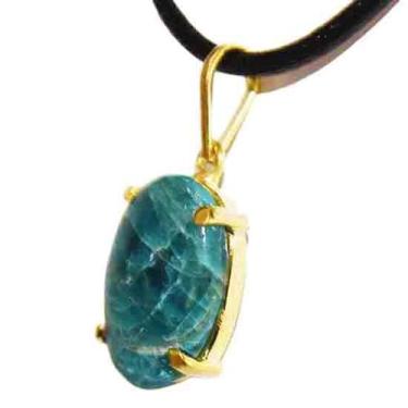 Imagem de Colar Cabochão Pedra Apatita Azul 16mm Garra Prata 950 - CristaisdeCur