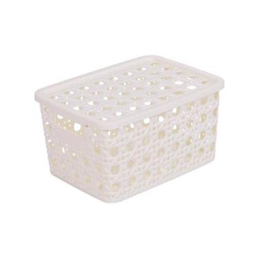 Imagem de Caixa Com Tampa Palha Indiana 8L Branco -Plasutil