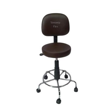 Imagem de Cadeira mocho com encosto secretaria-base cromada -regulagem de altura a gás  pra dentista tatuador corano marrom