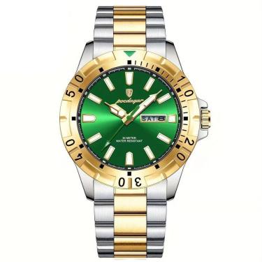 Imagem de Relógio Masculino Impermeável Pulseira De Aço Inoxidável Movimento Quartzo Estilo Casual Verde Dourado