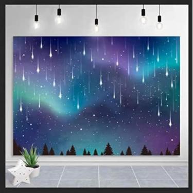Imagem de Decor365 Tecido Aurora Boreal pano de fundo estrela cadente decoração de festa tema celestial universo galáxia aniversário decoração festa casamento chá de bebê aniversário foto backgound