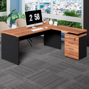 Imagem de Mesa L Escrivaninha 1,70m Gaveteiro 4 Gavetas Pés Painel F5 - F5 Offic