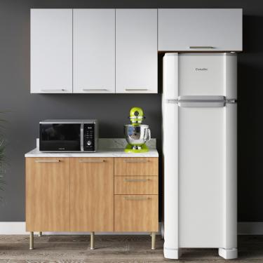 Imagem de Cozinha Modulada 3 Peças com Tampo Dália Tecno Mobili - Freijo/Marmore Branco/Branco