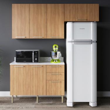 Imagem de Cozinha Modulada 3 Peças com Tampo Dália Tecno Mobili - Freijo/Marmore Branco