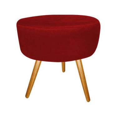Imagem de Puff Puf Decorativo Lavínia Redondo Suede Vermelho Pés Palito Madeira 