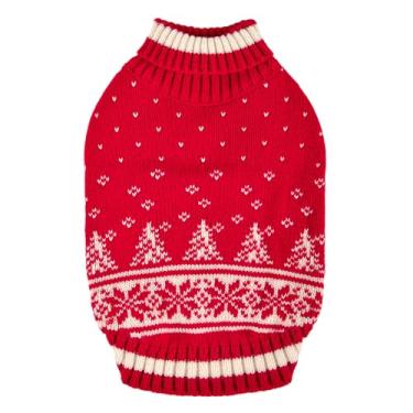 Imagem de Puppia Camisa de malha Nevis de inverno com estampa de floresta de neve para cães pequenos e médios, vinho, GG