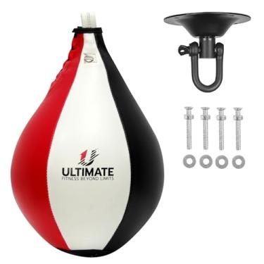 Imagem de Ultimate Fitness Speed Bag – Kit de bola de boxe de couro MMA Muay Thai Training Punching Dodge Workout Speedball Kicking Strike Ball com giro para pendurar, Neddle, conjunto de parafusos (multi)