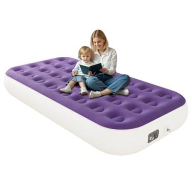 Imagem de HikerSKY Colchão de ar duplo com bomba embutida, cama de ar de sopro de 25,4 cm, autoinflação/esvaziamento rápido de 2 minutos, colchão inflável dobrável para casa/viagem, 25,5 cm roxo duplo