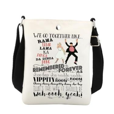 Imagem de BNQL Bolsa tiracolo musical Grease We Go Together Like Grease Movie Merchandise Gifts Danny And Sandy Fans Gift Shoulder Bag, Branco