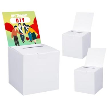 Imagem de Uniclife Pacote com 3 urnas com ranhura, caixa de sugestões, sorteio, caixa de doação para arrecadação de fundos, caixa de papelão branca com cabeçalho removível para concurso de cartão de coleta de