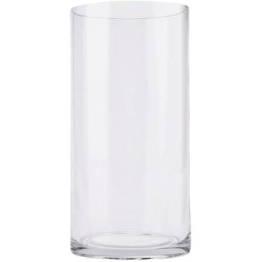 Imagem de PEPAXON Vaso cilíndrico de vidro transparente vaso decorativo para flores alto vaso de flores para casa e eventos (20 x 10 x 10 cm)
