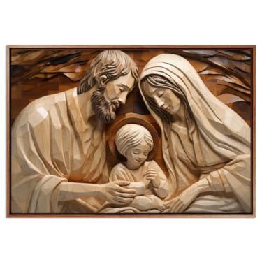 Imagem de Quadro Santa Ceia Jesus Maria José Religioso Arte Sacra Moldura e Canvas - 63x93cm (Sagrada Família - Tabaco)