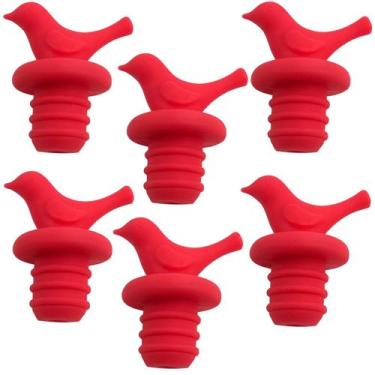Imagem de Kit com 6 Tampa Rolha De Silicone Formato Pássaro para Garrafas Vinho 
