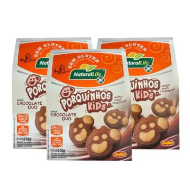 Imagem de Kit Biscoito Sem Glúten Porquinhos Kids Chocolate Duo - 3 Unidades Nat