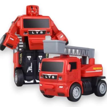 Imagem de Carro de Resgate Bombeiros Transformável em Robô, Brinquedo 2 em 1, Carrinho Infantil Bate Transforma (COM ESCADA)