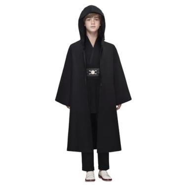Imagem de Dingmcoy Deluxe Hooded Jedi Robe Costume for Children Knight Tunic Costume Obi Wan Kenobi Halloween Outfits (Black, X-Large)