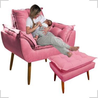 Imagem de Poltrona Para Amamentação com Puff Para Descanso - Poltrona Para Amamentação Decorativa (Rosa)