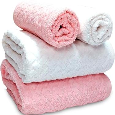 Imagem de Jogo de Banho Atlântica Finesse Aveludada 100% Algodão Fio Penteado Jacquard Toalha Macia Grossa (Branco/Rosa)