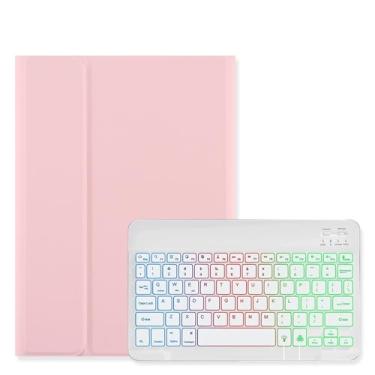 Imagem de Disonbeir Capa com teclado retroiluminado para Galaxy Tab S10 Lite/S10 FE/S9 FE 27.7 cm, Tab S9/S8/S7 27.9 cm, capa com luz de fundo colorida RGB, teclado destacável fofo cor doce, rosa + branco