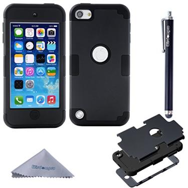 Imagem de Wisdompro Capa para iPod Touch 7, para iPod Touch 6, para iPod Touch 5, 3 em 1 capa protetora híbrida de silicone macio e PC rígido para iPod Touch 5ª 6ª 7ª geração - preta/preta