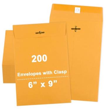 Imagem de gisgfim Envelopes com fecho de 200 peças com selo de goma 15 x 23 cm, envelopes de manilla com fecho pequeno, envelope de catálogo Kraft, envelope amarelo de 12,7 kg, pastas de manilha para escritório