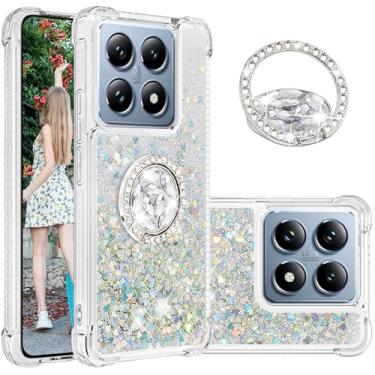 Imagem de Ephoou Capa de areia movediça líquida para Xiaomi 14 T Pro/Xiaomi 14 T com suporte de diamante, capa de luxo divertida com glitter fluindo transparente para Xiaomi 14T Pro. LSZ-prata