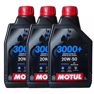 Imagem de kit 3x Óleo Motor Motul 3000+ 4t 20w50 Jaso Ma2 Mineral 1L DAFRA BAJAJ SUZUKI HONDA