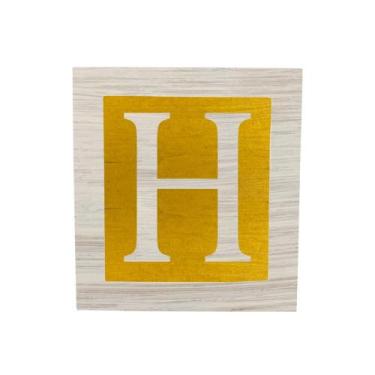 Imagem de Cubo Amarelo Letra Branco com Aplique Festa Chá de Bebê Decoração 8x8x