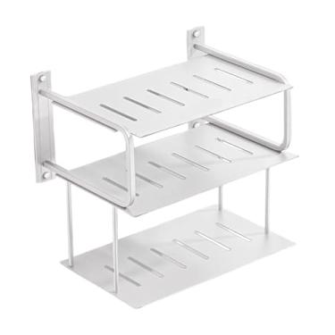Imagem de JISADER 3 camadas Organizador de parede de prateleira de projetor Caixa de armazenamento da prateleira de roteador de alumínio para o soquete da sala de estar, Branco