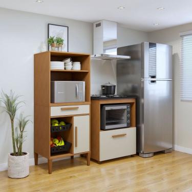 Imagem de Conjunto 2 Peças Fruteira com Nicho e Balcão 4 Bocas Porto Velho Marrom/Off White