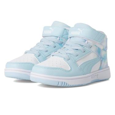 Imagem de PUMA Tênis infantil unissex Rebound Layup Mid Hook and Loop (criança pequena), Puma Branco/azul gelado, 11 Little Kid