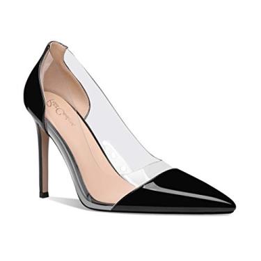 Imagem de Petit Cadeau Lenora – Sapato feminino transparente e sexy bico fino sem cadarço com salto alto stiletto de 10 cm. Feito à mão com perfeição., Preto, 7