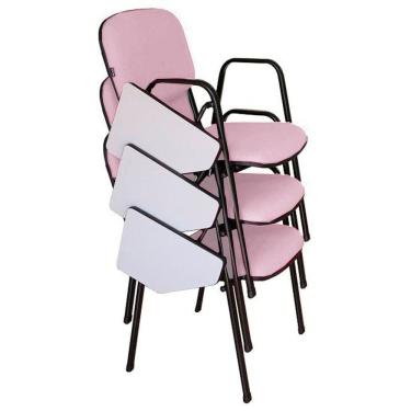 Imagem de 03 Cadeiras Escolar Universitária Linha Hotel Auditório Rosa