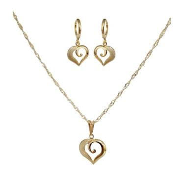 Imagem de Conjunto Colar e Brinco Coração Folheado Ouro 18k Antialérgico