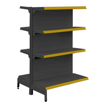 Imagem de Gôndola Prateleira Preta 4 Níveis 40x30 New Plus 1,40 Central Continuação Pe Amarelo - Sa Gôndolas