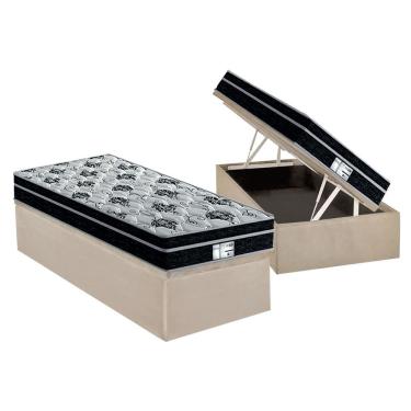 Imagem de Cama Box Baú Solteiro: Colchão Molas MasterPocket Ensacadas Probel Prolastic ProDormir Born + Base crc Suede Clean (88x188)