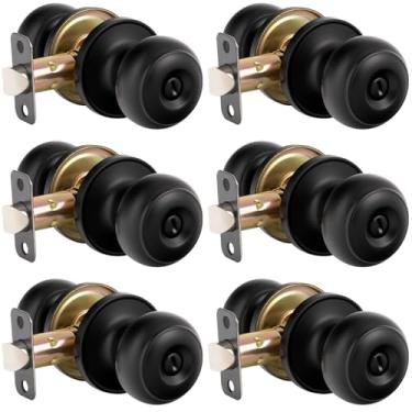 Imagem de Maçaneta de porta de privacidade com fechadura, maçaneta sem chave com esfera redonda, maçaneta interna, maçaneta interna para quarto e banheiro, preto fosco, pacote com 6