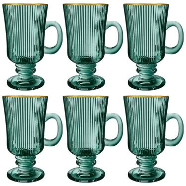 Imagem de Conjunto com 6 Xícaras L'Hermitage Irish Coffee Cameratta em Vidro com Borda Dourada 230ml - Verde