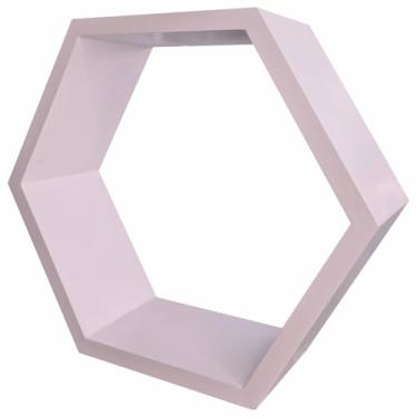 Imagem de Nicho Hexágonal Colméia Colorido em Mdf Laqueado para Parede - 38x44x12cm Cor:Rosa Chá;Tamanho:38X44X12 CM