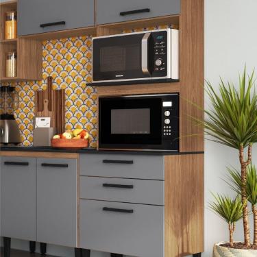 Imagem de Paneleiro Duplo 2 Portas 2 Gavetas 207cm Giovanna Freijó/Cinza