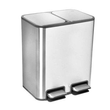 Imagem de Lixeira Dupla com Pedal Piso Docol Flat 20L (10+10L) Aço Inox Balde Removível
