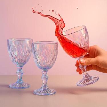 Imagem de Kit 12 Peças Taças Vidro 300ml  50ml  Relevo Base Losango Sucos - Mari
